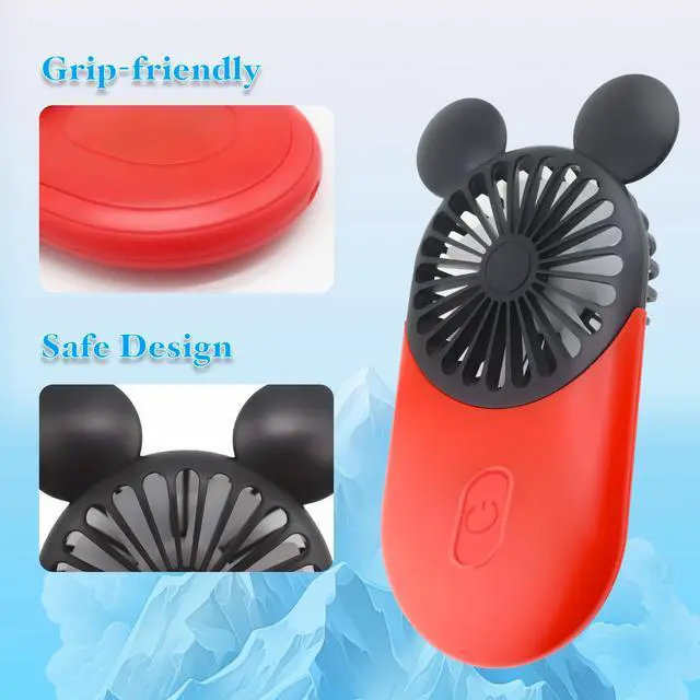 Alt view image 4 of 7 - Cute Mouse Personal Mini Fan, Rechargeable Handheld USB Fan, 3 Adjustable Wind Speeds and Wearable Design, Portable Pocket Size for Indoor Or Outdoor Activities (Pink)