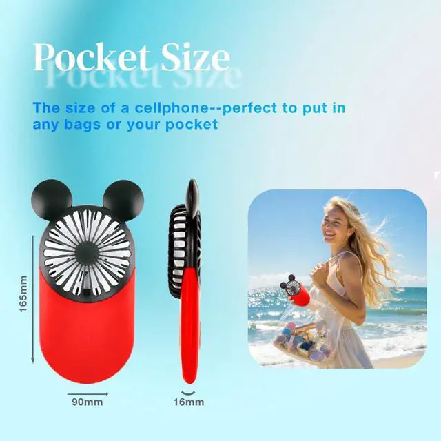 Alt view image 5 of 7 - Cute Mouse Personal Mini Fan, Rechargeable Handheld USB Fan, 3 Adjustable Wind Speeds and Wearable Design, Portable Pocket Size for Indoor Or Outdoor Activities (Pink)