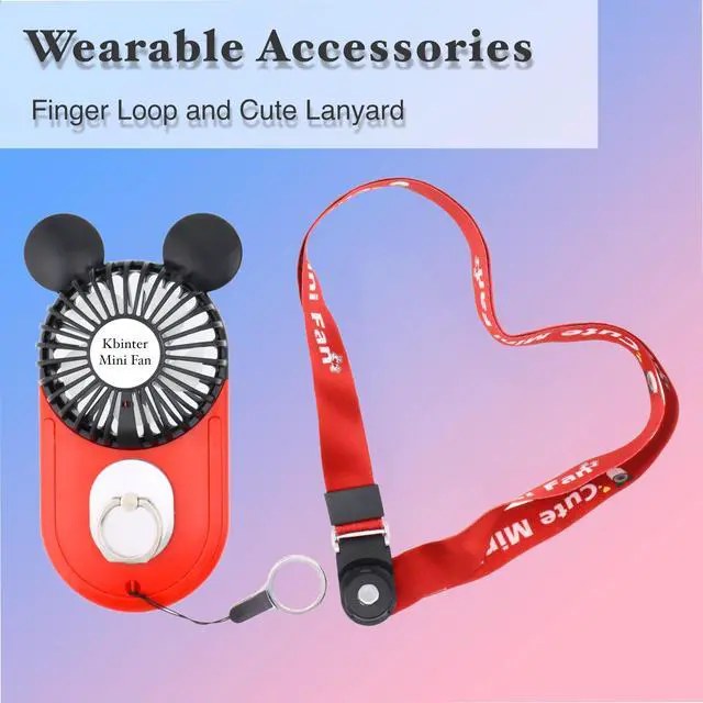 Alt view image 7 of 7 - Cute Mouse Personal Mini Fan, Rechargeable Handheld USB Fan, 3 Adjustable Wind Speeds and Wearable Design, Portable Pocket Size for Indoor Or Outdoor Activities (Pink)