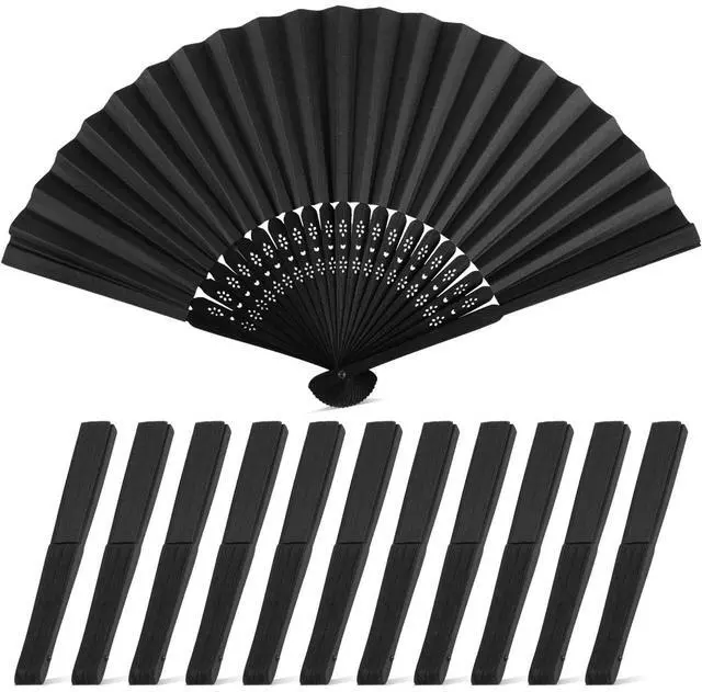 Main image of 12 Pcs Black Paper Fans Handheld 8.3 Inch Foldable Hand Fan, Folding Fans Handheld for Women, Paper Rave Fan for Wedding Guests, Bridal & Baby Shower Favors, Rave Party Decorations