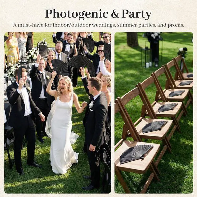 Alt view image 2 of 7 - 12 Pcs Black Paper Fans Handheld 8.3 Inch Foldable Hand Fan, Folding Fans Handheld for Women, Paper Rave Fan for Wedding Guests, Bridal & Baby Shower Favors, Rave Party Decorations