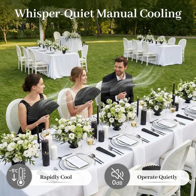 Alt view image 6 of 7 - 12 Pcs Black Paper Fans Handheld 8.3 Inch Foldable Hand Fan, Folding Fans Handheld for Women, Paper Rave Fan for Wedding Guests, Bridal & Baby Shower Favors, Rave Party Decorations