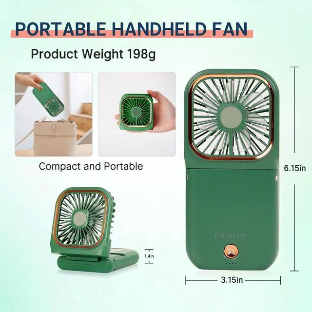Alt view image 2 of 6 - Mini Fan,USB Portable Charger Handheld Fan, Small Personal Fan with 3 Speeds Neck Fan 3000mAh Power Bank