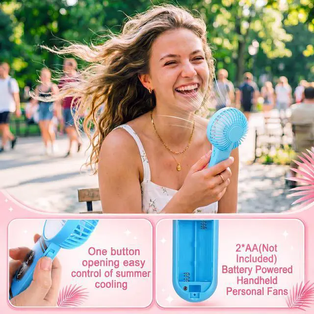 Alt view image 3 of 7 - 12 Pcs Mini Handheld Fans Bulk Back to School Gifts Electric Portable Hand Held Fans Battery Powered for Outdoor Summer Travel Beach Cooling Gifts
