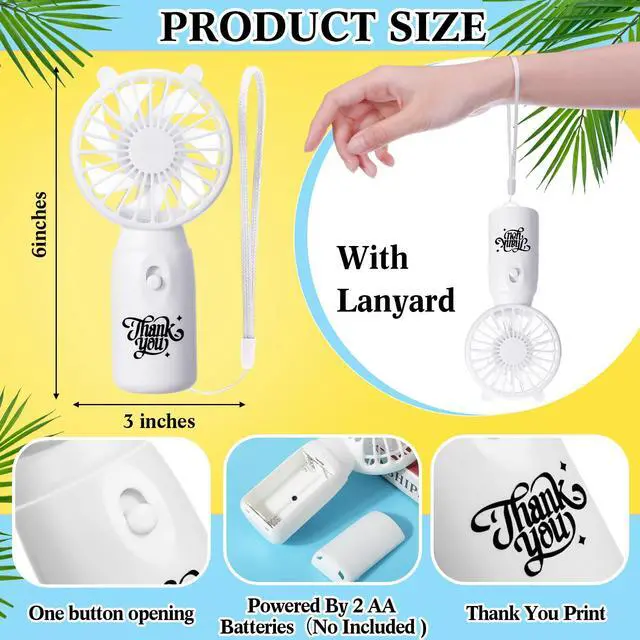 Alt view image 2 of 7 - 36 Pcs Mini Portable Handheld Fan, Battery Operated Fan with Lanyard, Employee Appreciation Gift Wedding Thank You Gift for Guests Bridal Shower Favor, Batteries Not Included(White)