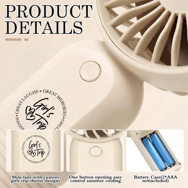 Alt view image 3 of 6 - 6 Pcs Girls Trip Gifts Favors Portable Mini Handheld Fan AAA Battery Powerful Girls Trip Small Fan with Lanyard for Summer Women Friendship Travel Girl Weekend Bridal Shower Party Favor