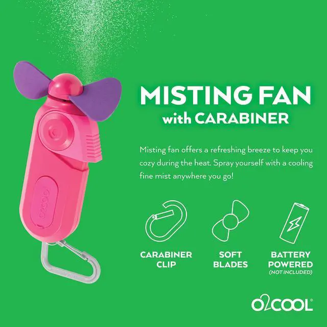 Alt view image 3 of 7 - Personal Mini Misting Fan - Portable Battery Operated Handheld Cooling Accessory with Fine Mist Spray for Outdoor, Beach, Camping - Convenient Carabiner Clip for Easy Travel - Pink 2 Pack