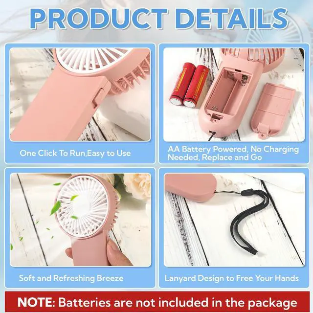 Alt view image 3 of 7 - 24 Pcs Mini Portable Fan Handheld Fan Bulk 1 Speed Electric Cute Battery Powered for Lash Makeup Women Men Travel Beach Camping Indoor Outdoor SummerPink