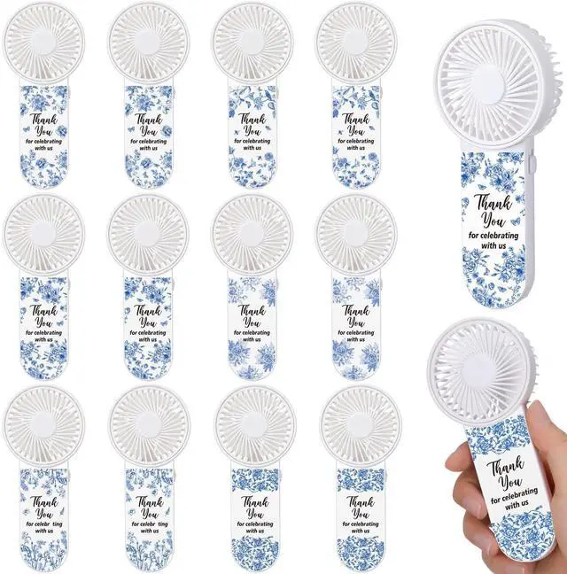 Main image of 12 Set Blue Flower Mini Fans Bulk for Guests Wedding Favor Portable Personal Battery Powered Small Handheld Fans for Bridal Baby Shower Bridesmaid Thank You Gift Decorations Summer Party Favors
