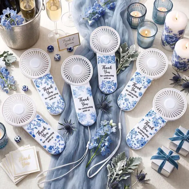 Alt view image 3 of 7 - 12 Set Blue Flower Mini Fans Bulk for Guests Wedding Favor Portable Personal Battery Powered Small Handheld Fans for Bridal Baby Shower Bridesmaid Thank You Gift Decorations Summer Party Favors