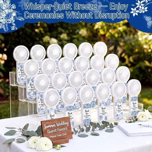 Alt view image 5 of 7 - 12 Set Blue Flower Mini Fans Bulk for Guests Wedding Favor Portable Personal Battery Powered Small Handheld Fans for Bridal Baby Shower Bridesmaid Thank You Gift Decorations Summer Party Favors