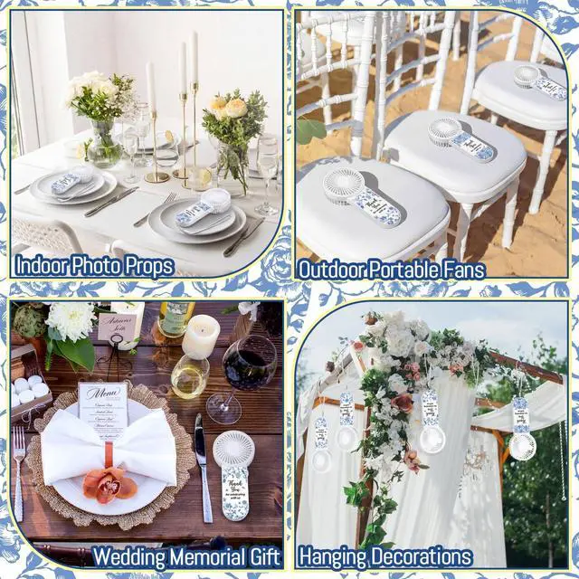 Alt view image 6 of 7 - 12 Set Blue Flower Mini Fans Bulk for Guests Wedding Favor Portable Personal Battery Powered Small Handheld Fans for Bridal Baby Shower Bridesmaid Thank You Gift Decorations Summer Party Favors
