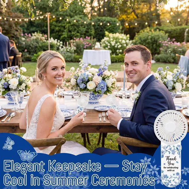 Alt view image 7 of 7 - 12 Set Blue Flower Mini Fans Bulk for Guests Wedding Favor Portable Personal Battery Powered Small Handheld Fans for Bridal Baby Shower Bridesmaid Thank You Gift Decorations Summer Party Favors