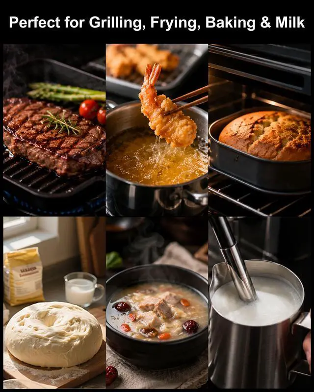 Alt view image 3 of 7 - 0.5 Sec Instant Read Meat Thermometer Digital, 180° Auto-Rotating Display LED, Food Thermometer for Cooking, Baking and Grilling, Dual Battery Design for Longer-Lasting Performance