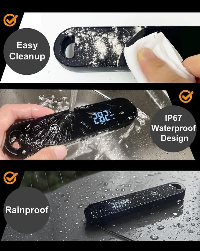 Alt view image 7 of 7 - 0.5 Sec Instant Read Meat Thermometer Digital, 180° Auto-Rotating Display LED, Food Thermometer for Cooking, Baking and Grilling, Dual Battery Design for Longer-Lasting Performance