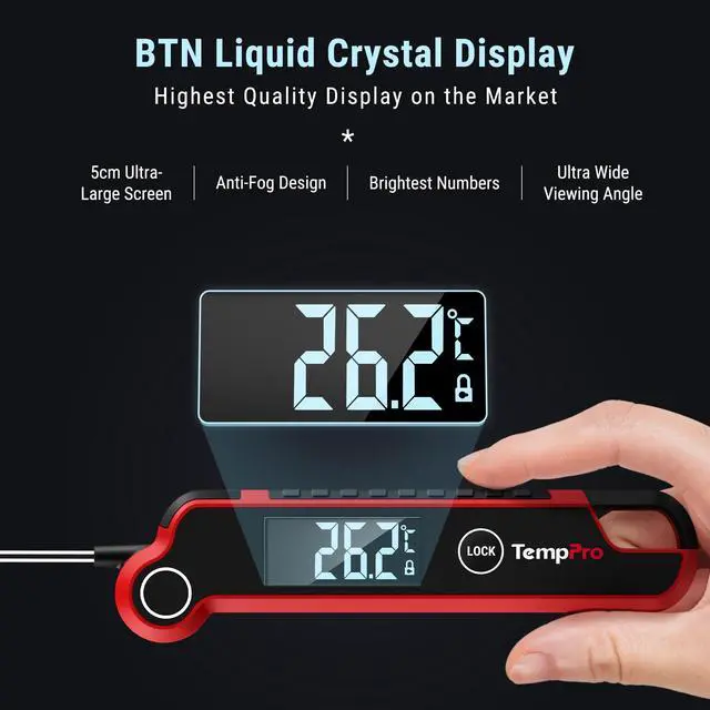 Alt view image 2 of 7 - Instant Read Meat Thermometer Digital, Cooking Thermometer with Large Auto-Rotating LCD Display, Waterproof Food Thermometer Digital for Kitchen, BBQ, or Grill (Previously ThermoPro)