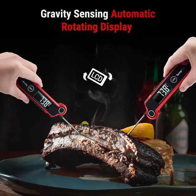Alt view image 3 of 7 - Instant Read Meat Thermometer Digital, Cooking Thermometer with Large Auto-Rotating LCD Display, Waterproof Food Thermometer Digital for Kitchen, BBQ, or Grill (Previously ThermoPro)