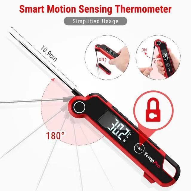 Alt view image 5 of 7 - Instant Read Meat Thermometer Digital, Cooking Thermometer with Large Auto-Rotating LCD Display, Waterproof Food Thermometer Digital for Kitchen, BBQ, or Grill (Previously ThermoPro)