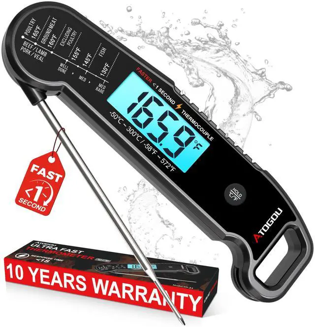Main image of Professional Meat Thermometer Digital for Cooking Food, <1 Sec Instant Read & ±0.5 Accuracy, IP67 Waterproof, Thermocouple Sensor Probe, for Kithchen, BBQ, Grill, for Men Him Dad, Black