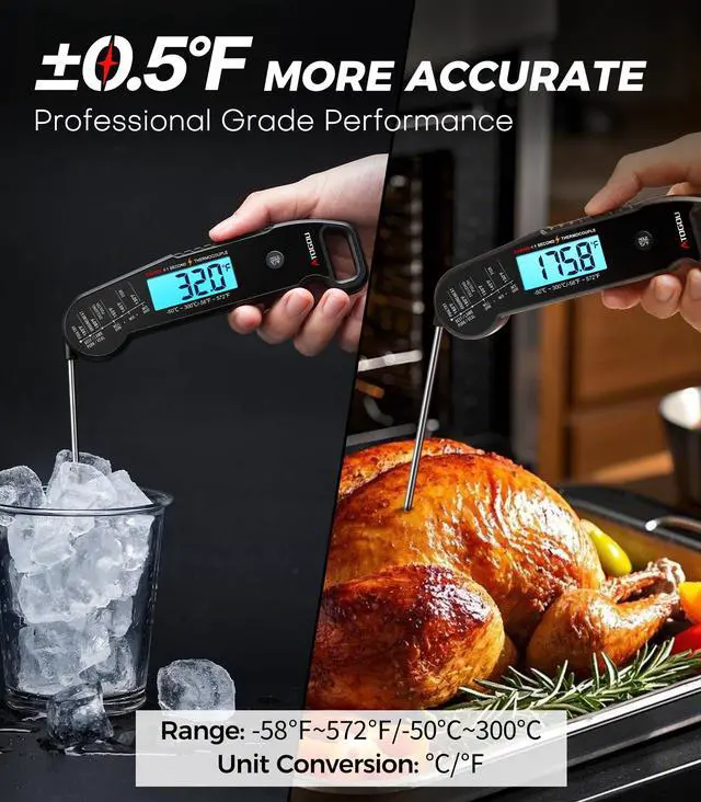 Alt view image 4 of 7 - Professional Meat Thermometer Digital for Cooking Food, <1 Sec Instant Read & ±0.5 Accuracy, IP67 Waterproof, Thermocouple Sensor Probe, for Kithchen, BBQ, Grill, for Men Him Dad, Black