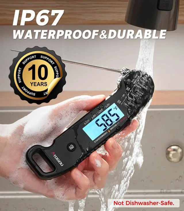Alt view image 5 of 7 - Professional Meat Thermometer Digital for Cooking Food, <1 Sec Instant Read & ±0.5 Accuracy, IP67 Waterproof, Thermocouple Sensor Probe, for Kithchen, BBQ, Grill, for Men Him Dad, Black
