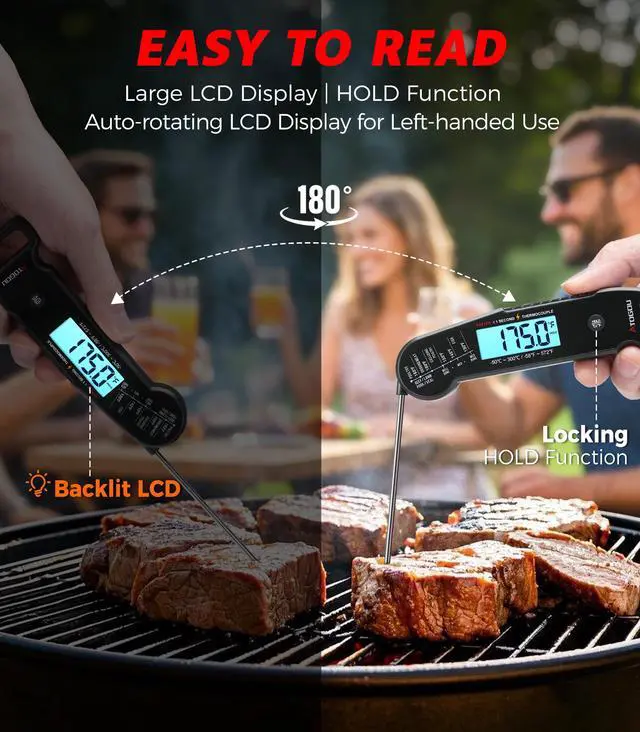 Alt view image 6 of 7 - Professional Meat Thermometer Digital for Cooking Food, <1 Sec Instant Read & ±0.5 Accuracy, IP67 Waterproof, Thermocouple Sensor Probe, for Kithchen, BBQ, Grill, for Men Him Dad, Black