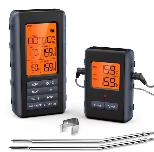 Main image of Remote Meat Thermometer Wireless, Wireless Meat Thermometer for Grilling and Smoking with Dual Meat Probe, Kitchen Timer, Digital Cooking Food Thermometer for Smoker BBQ Oven Outside Grill