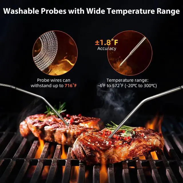 Alt view image 6 of 7 - Remote Meat Thermometer Wireless, Wireless Meat Thermometer for Grilling and Smoking with Dual Meat Probe, Kitchen Timer, Digital Cooking Food Thermometer for Smoker BBQ Oven Outside Grill