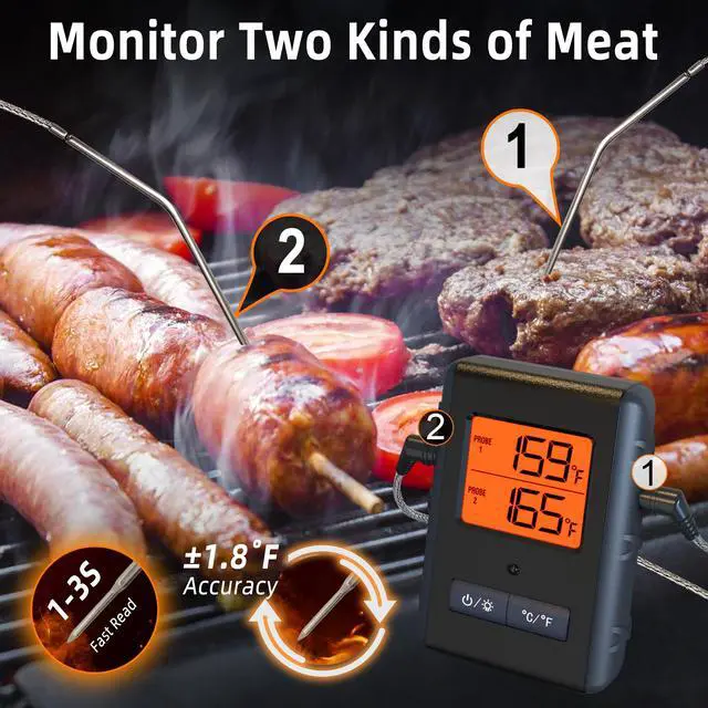 Alt view image 3 of 7 - Remote Meat Thermometer Wireless, Wireless Meat Thermometer for Grilling and Smoking with Dual Meat Probe, Kitchen Timer, Digital Cooking Food Thermometer for Smoker BBQ Oven Outside Grill