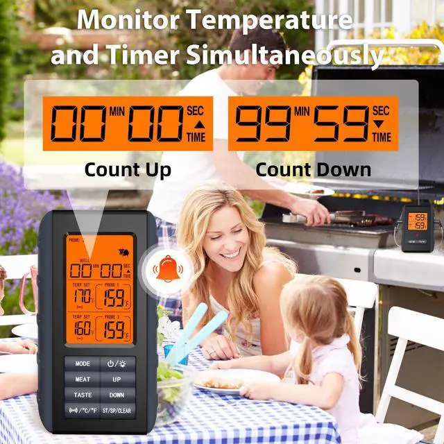 Alt view image 5 of 7 - Remote Meat Thermometer Wireless, Wireless Meat Thermometer for Grilling and Smoking with Dual Meat Probe, Kitchen Timer, Digital Cooking Food Thermometer for Smoker BBQ Oven Outside Grill
