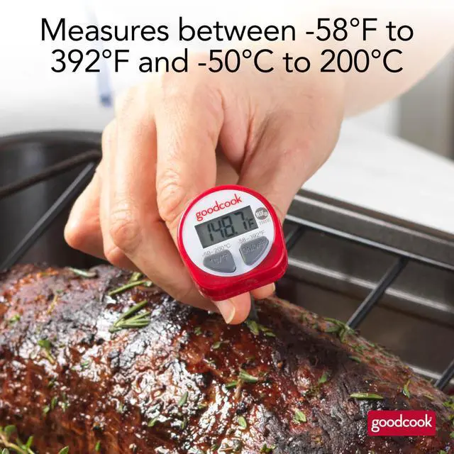 Alt view image 7 of 7 - Everyday Digital Food Thermometer Instant Read with Stainless Steel Probe, Fahrenheit & Celsius Display & Includes Storage Sleeve, Red