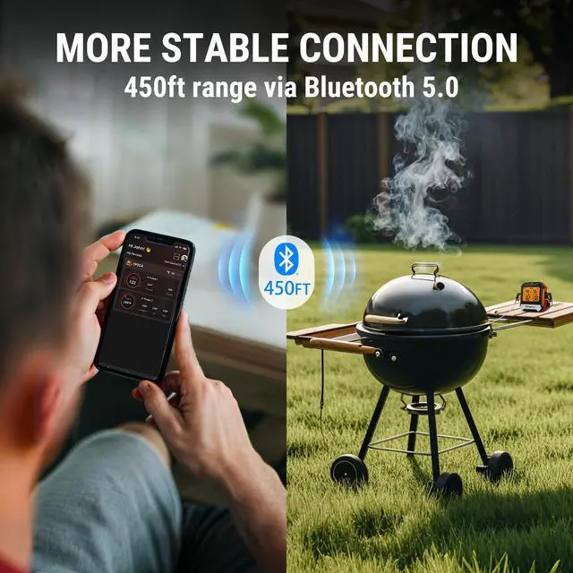Alt view image 2 of 7 - 450 ft Bluetooth Meat Thermometer with 2 Probes, Meat Thermometer Digital Wireless for BBQ Oven, Smoker Thermometer for Cooking Chicken Steaks Poultry (Previously ThermoPro)
