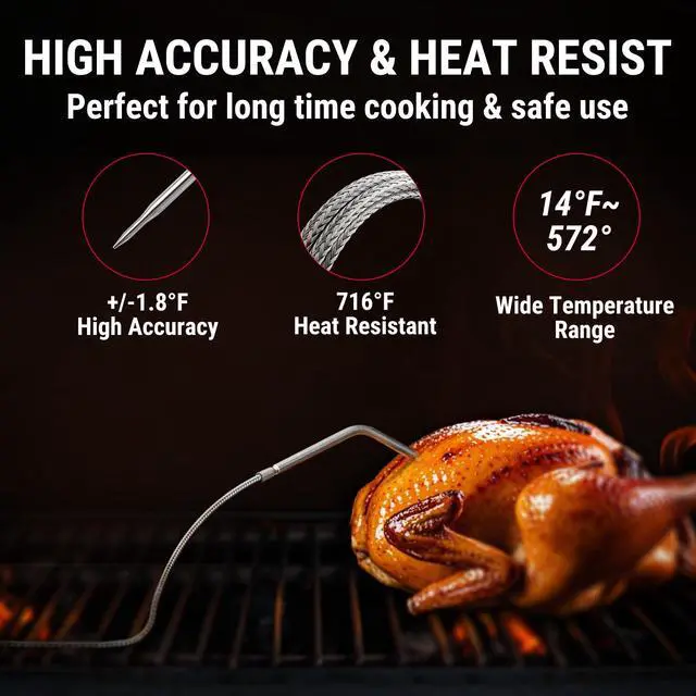 Alt view image 4 of 7 - 450 ft Bluetooth Meat Thermometer with 2 Probes, Meat Thermometer Digital Wireless for BBQ Oven, Smoker Thermometer for Cooking Chicken Steaks Poultry (Previously ThermoPro)