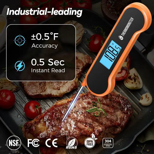 Alt view image 2 of 7 - 0.5 Sec Instant Read Meat Digital with ±0.5 Precision, Food Thermometer for Cooking Kitchen Gadgets, Oven Grill Candy BBQ Essentials Accessories, Gifts for Him Dad Men Birthday, Orange