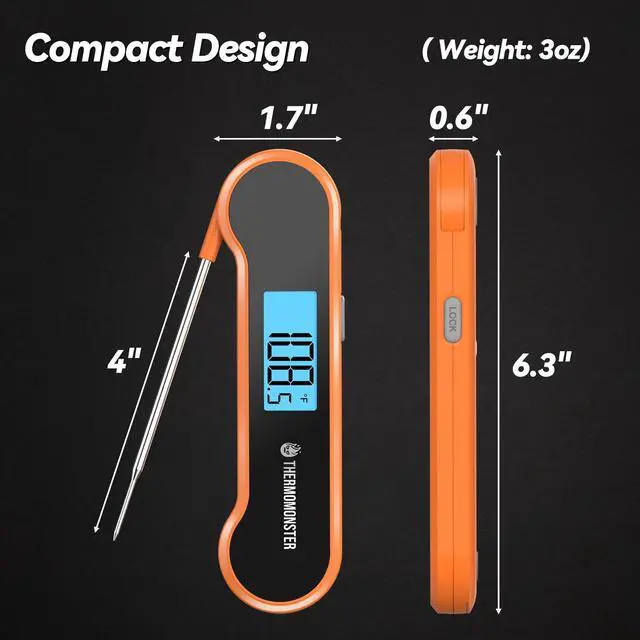 Alt view image 3 of 7 - 0.5 Sec Instant Read Meat Digital with ±0.5 Precision, Food Thermometer for Cooking Kitchen Gadgets, Oven Grill Candy BBQ Essentials Accessories, Gifts for Him Dad Men Birthday, Orange