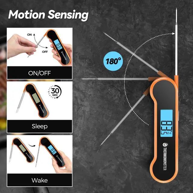Alt view image 6 of 7 - 0.5 Sec Instant Read Meat Digital with ±0.5 Precision, Food Thermometer for Cooking Kitchen Gadgets, Oven Grill Candy BBQ Essentials Accessories, Gifts for Him Dad Men Birthday, Orange