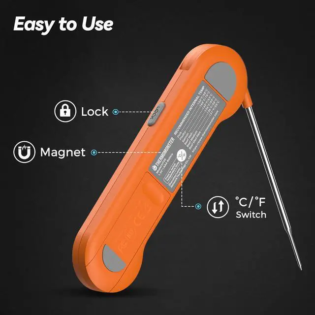 Alt view image 7 of 7 - 0.5 Sec Instant Read Meat Digital with ±0.5 Precision, Food Thermometer for Cooking Kitchen Gadgets, Oven Grill Candy BBQ Essentials Accessories, Gifts for Him Dad Men Birthday, Orange