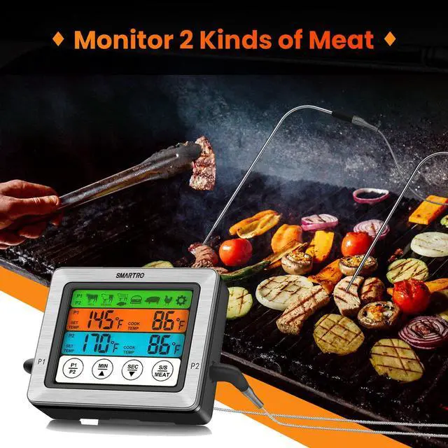 Alt view image 2 of 7 - Dual Probe Digital Meat Thermometer for Cooking Food Kitchen Oven BBQ Grill with Timer Mode and Commercial-Grade Probes