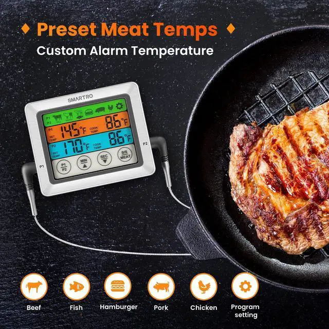 Alt view image 5 of 7 - Dual Probe Digital Meat Thermometer for Cooking Food Kitchen Oven BBQ Grill with Timer Mode and Commercial-Grade Probes