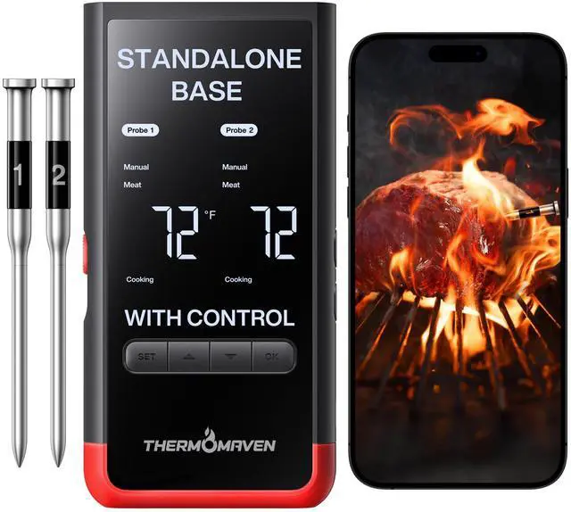 Main image of Smart Bluetooth Wireless Meat Thermometer: Standalone Base, WiFi Unlimited Range, 6 Sensors with NIST Certified Accuracy, 2 Probes for Kitchen, BBQ, Grill, Oven, Smoker, Rotisserie