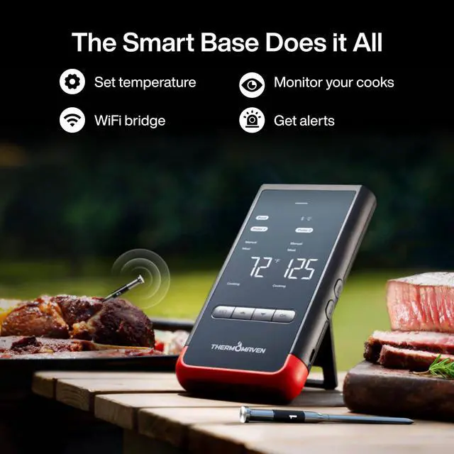 Alt view image 2 of 7 - Smart Bluetooth Wireless Meat Thermometer: Standalone Base, WiFi Unlimited Range, 6 Sensors with NIST Certified Accuracy, 2 Probes for Kitchen, BBQ, Grill, Oven, Smoker, Rotisserie