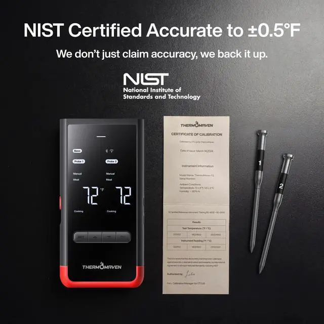 Alt view image 5 of 7 - Smart Bluetooth Wireless Meat Thermometer: Standalone Base, WiFi Unlimited Range, 6 Sensors with NIST Certified Accuracy, 2 Probes for Kitchen, BBQ, Grill, Oven, Smoker, Rotisserie
