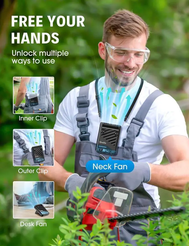 Alt view image 4 of 7 - 2026 AI Portable Waist Fan Rechargeable with LED Display & 40H Runtime,5 Speed 10000RPM Cooling Personal Clip Fan,33ft/s Wind Speed Neck fan for Outdoor Work,Camping,Farm,Jobsite(Ink Black)