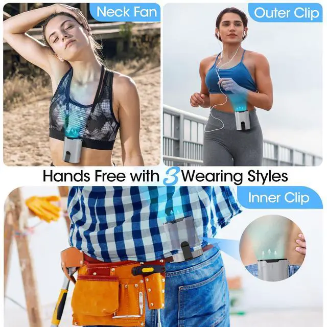 Alt view image 4 of 7 - 2026 AI Portable Fan Rechargeable, 4 Speeds Strong Airflow, Personal Waist Fan with up to 25H of Working Time, Hanging Neck Fan, Wearable Belt Fan for Camping, Outdoor, Jobsite - Gray