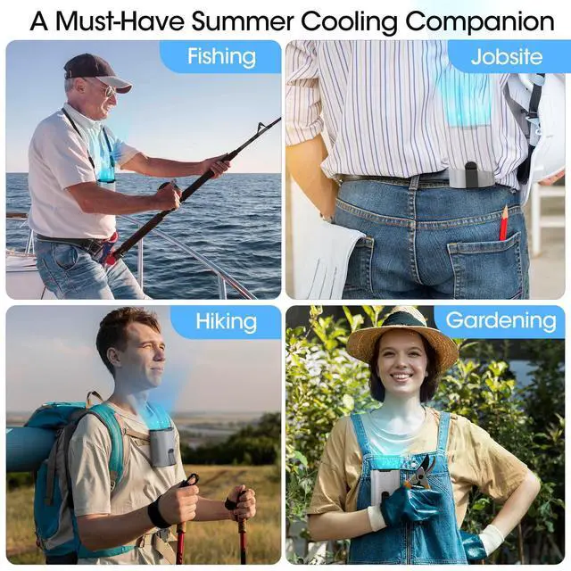 Alt view image 7 of 7 - 2026 AI Portable Fan Rechargeable, 4 Speeds Strong Airflow, Personal Waist Fan with up to 25H of Working Time, Hanging Neck Fan, Wearable Belt Fan for Camping, Outdoor, Jobsite - Gray