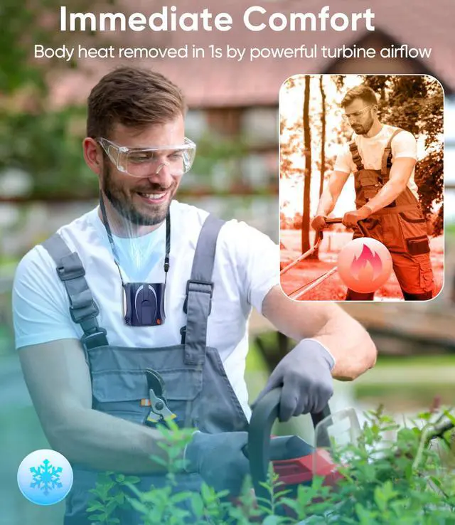 Alt view image 5 of 7 - AI Portable Waist Fan, 6-Speed 16000RPM Strong Turbo Airflow, 40H Max Cooling Battery Powered Personal Fan Rechargeable, Hands-Free for Work, Outdoor, Travel, Gift for Men - Blue