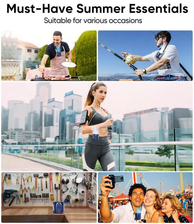 Alt view image 7 of 7 - AI Portable Waist Fan, 6-Speed 16000RPM Strong Turbo Airflow, 40H Max Cooling Battery Powered Personal Fan Rechargeable, Hands-Free for Work, Outdoor, Travel, Gift for Men - Blue