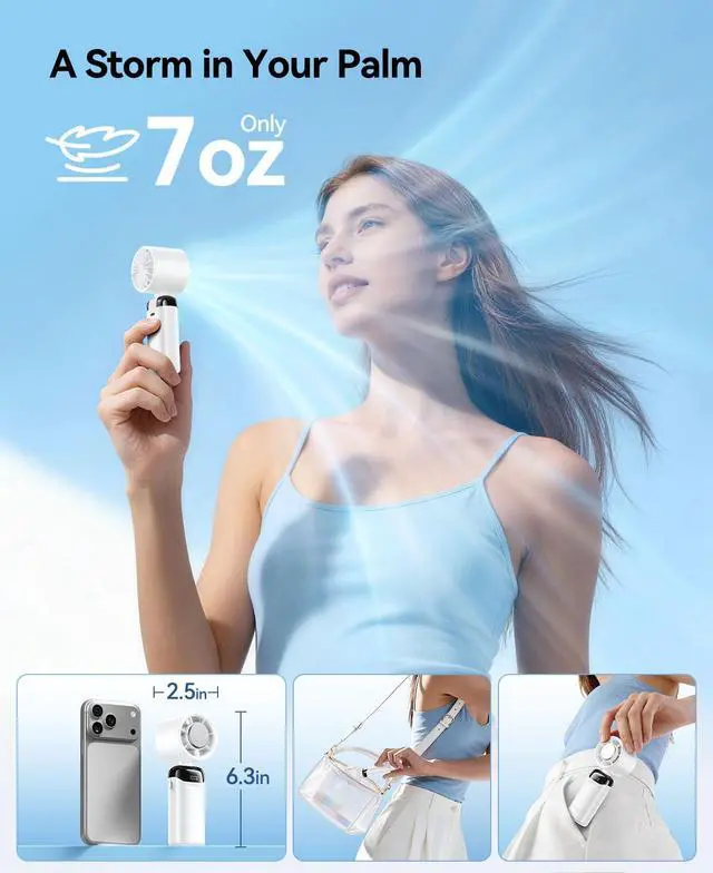 Alt view image 6 of 7 - Handheld Portable Turbo Fan with Ice Cooler, Powerful 21000 RPM, Speed (1-199), Up to 14Hrs Cooling, Rechargeable Personal Fan, Small Pocket Hand Fans for Travel/Outdoor/Home/Office (White)