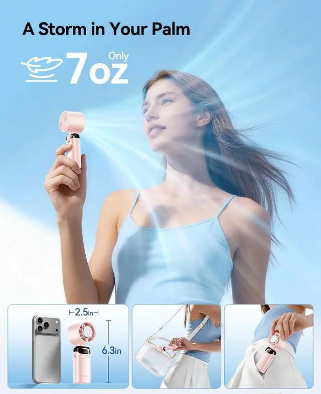 Alt view image 6 of 7 - Handheld Portable Turbo Fan with Ice Cooler, Powerful 21000 RPM, Speed (1-199), Up to 14Hrs Cooling, Rechargeable Personal Fan, Small Pocket Hand Fans for Travel/Outdoor/Home/Office (Pink)