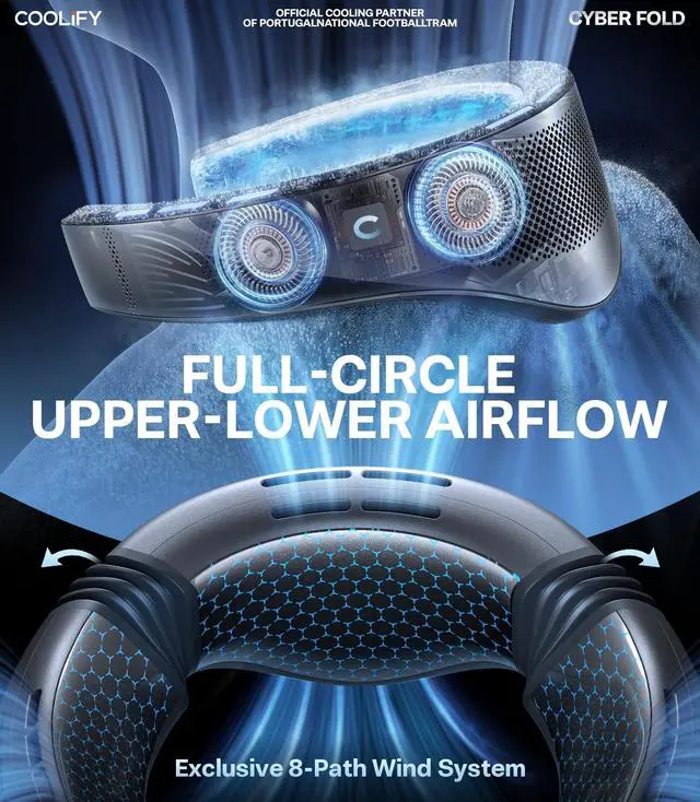 Alt view image 4 of 7 - 2026 Cyber Fold AI Neck Air Conditioner, Ultimate Cooler Max Cooling Area, Neck & Face Cooler with Adjustable Strong Wind, Rechargeable Neck Fan for Travel Gift for Dad, Husband, Black